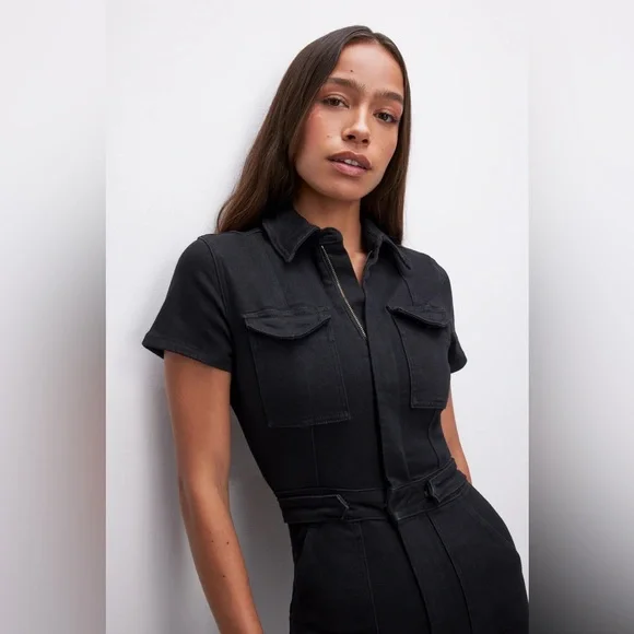 Good American Fit For Success Bootcut Black Denim Jumpsuit - Picture 2 of 7